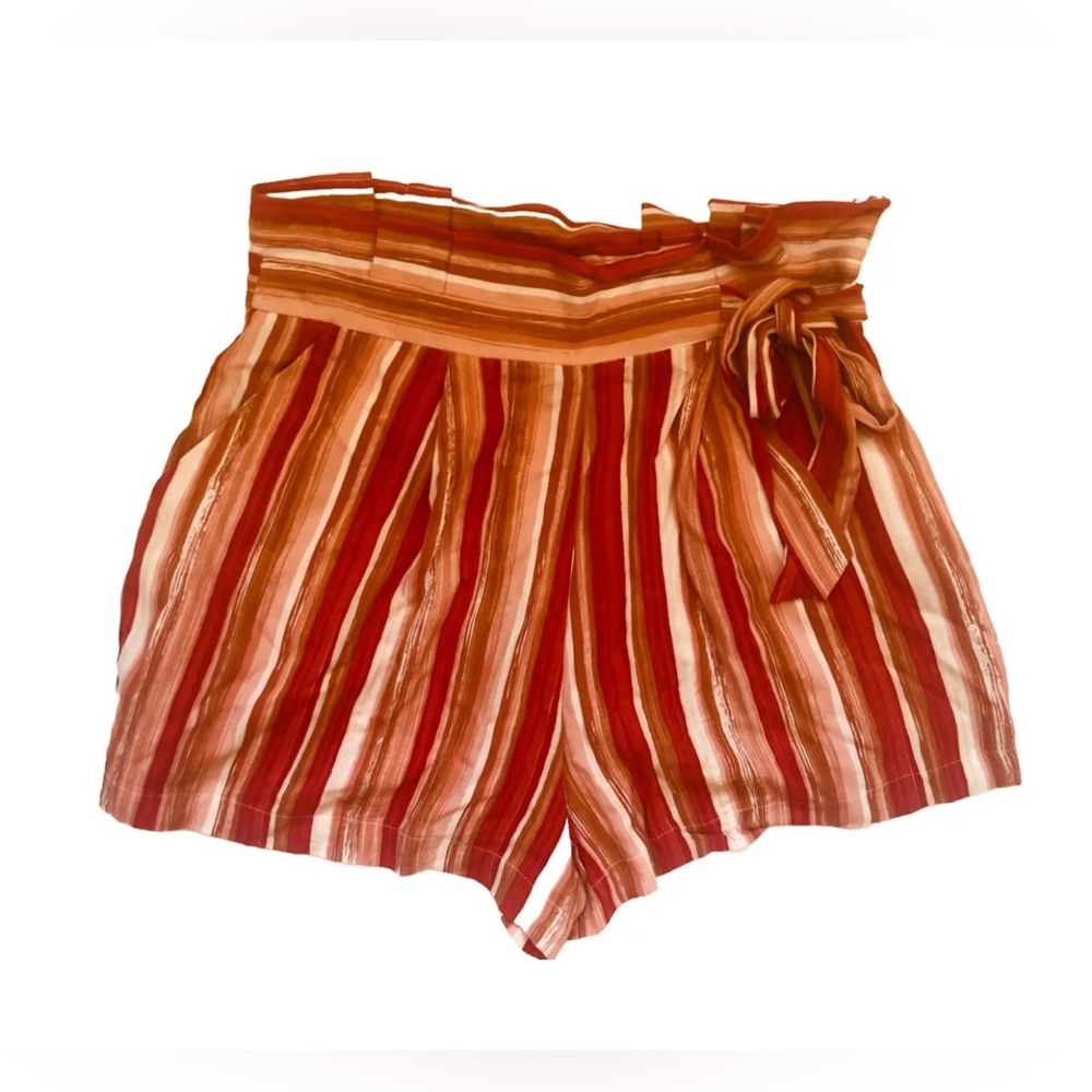 Forever 21 Watercolor Striped Shorts Paper Bag Tie Waist Orange M